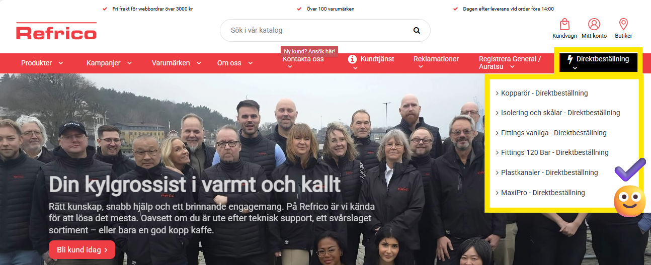 Startsidan knappen direktbeställning